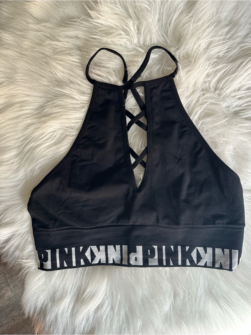 Victoria's Secret Black Logo High-Neck Strappy Sports Bralette
